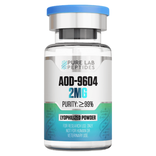 Buy AOD-9604 Peptide bottle showcasing 2mg dosage for scientific research purposes.