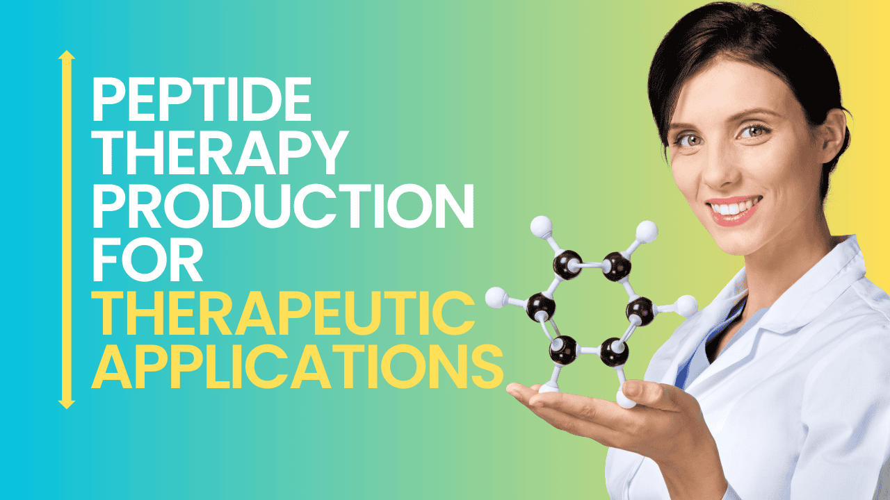 Woman holding a molecular model, promoting peptide therapy for therapeutic applications.