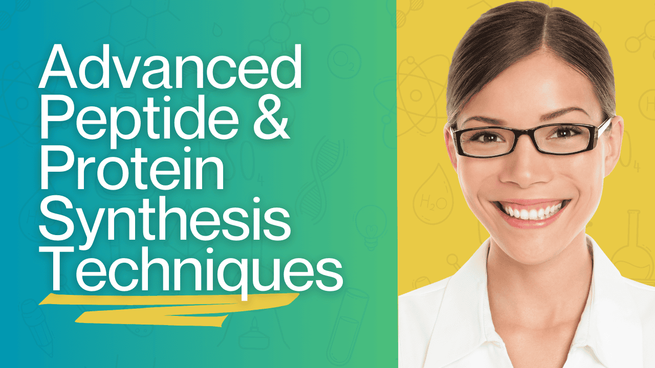 Smiling professional promoting advanced peptide and protein synthesis techniques.