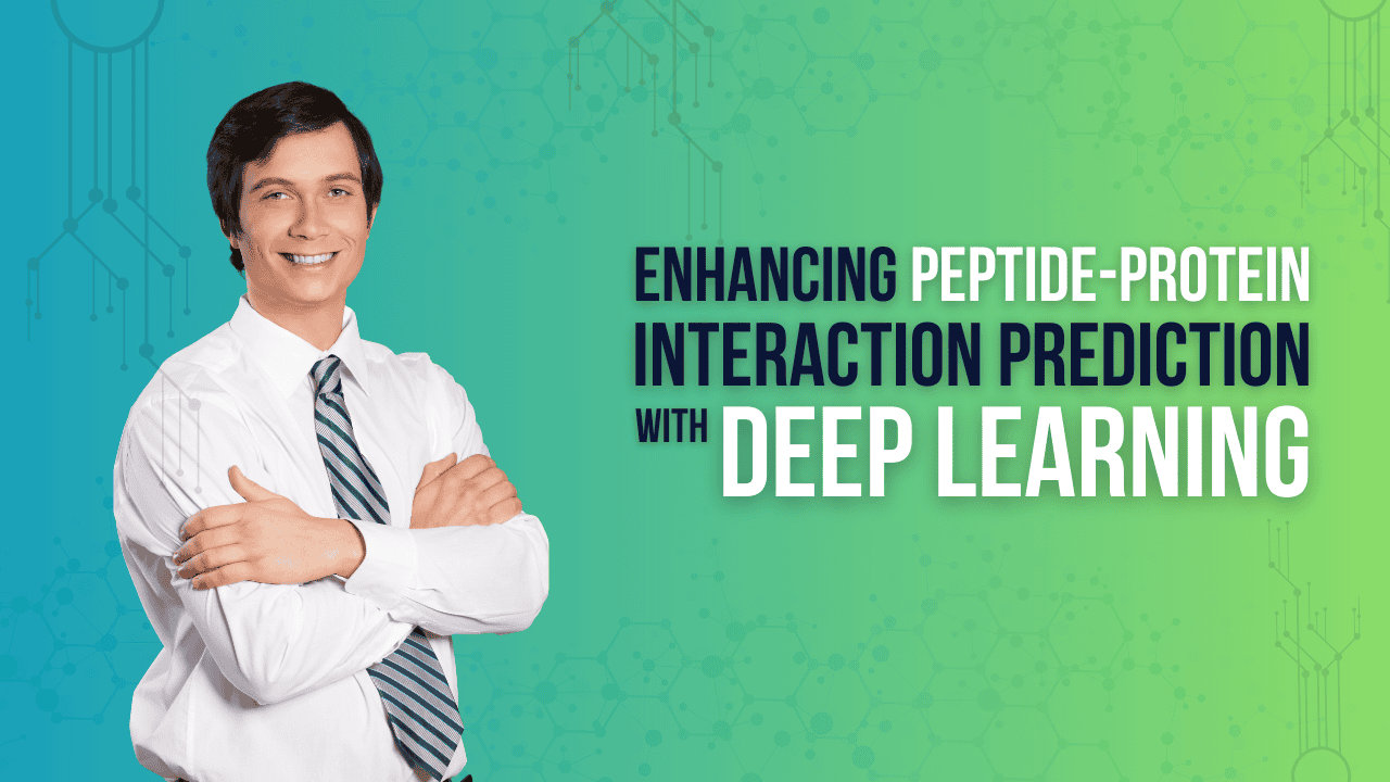 Researcher in a white shirt promoting deep learning for peptide-protein interaction prediction.