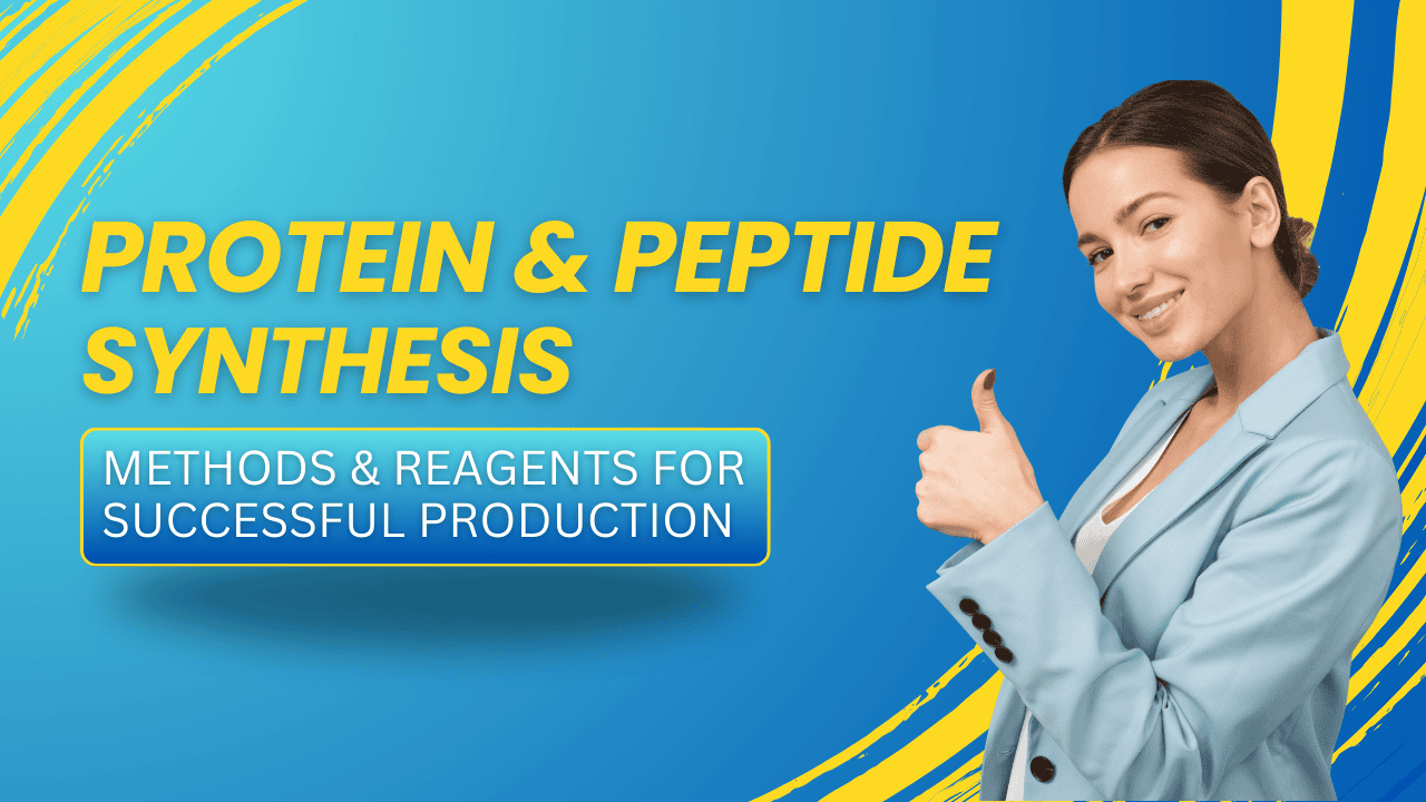 Woman giving thumbs up next to text "Protein & Peptide Synthesis - Methods & Reagents for Successful Production."