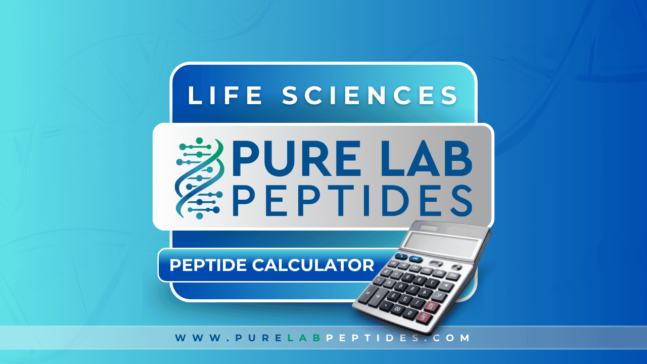 Pure Lab Peptides logo with peptide calculator and website URL.