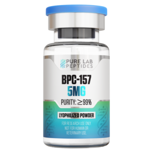 Pure Lab Peptides BPC-157 5MG bottle with >=99% purity lyophilized powder.