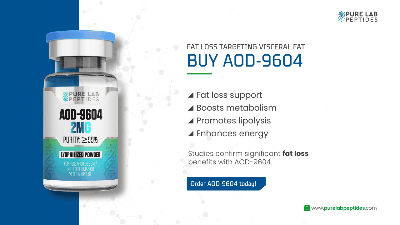 AOD-9604 peptide product from Pure Lab Peptides for fat loss support.