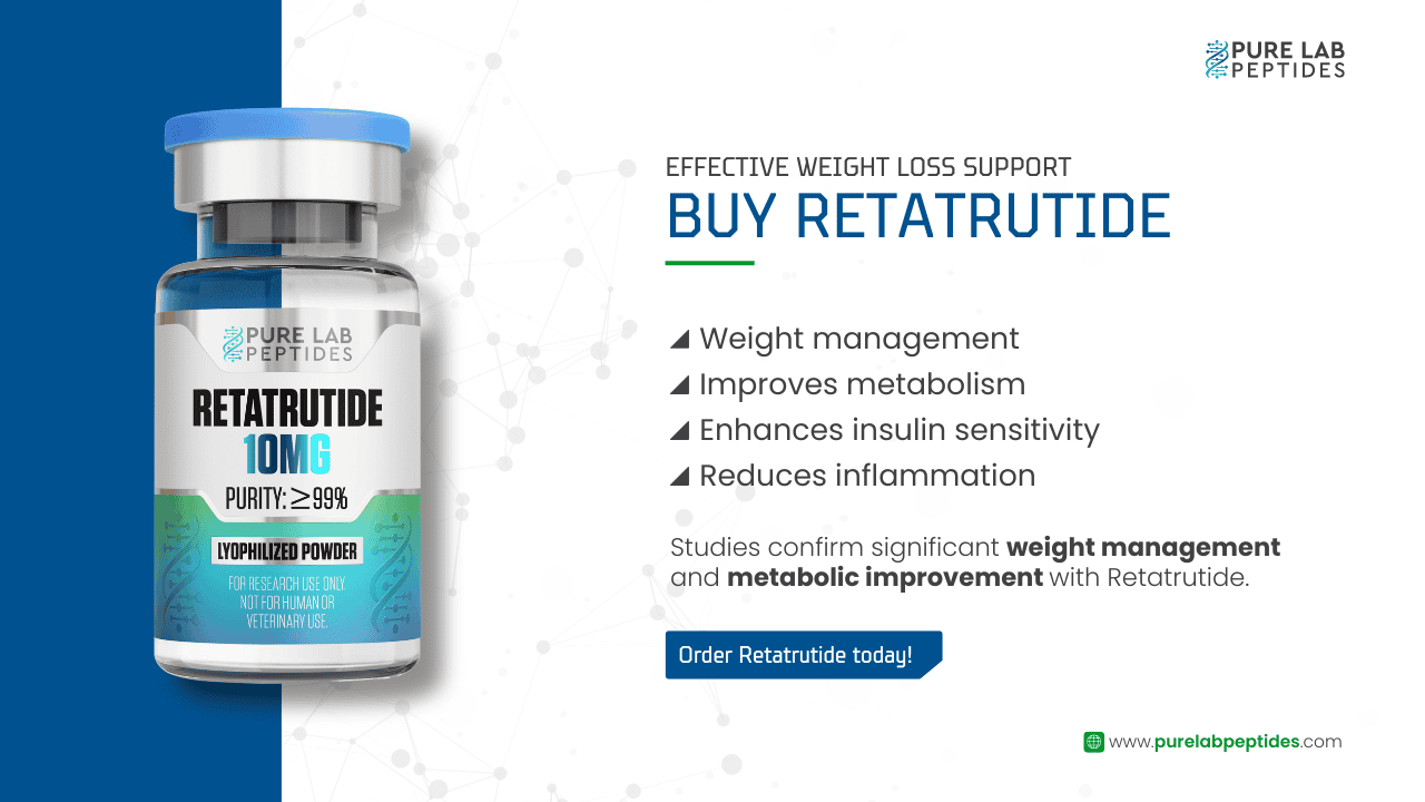 Pure Lab Peptides Retatrutide 10mg for weight management and metabolic improvement.