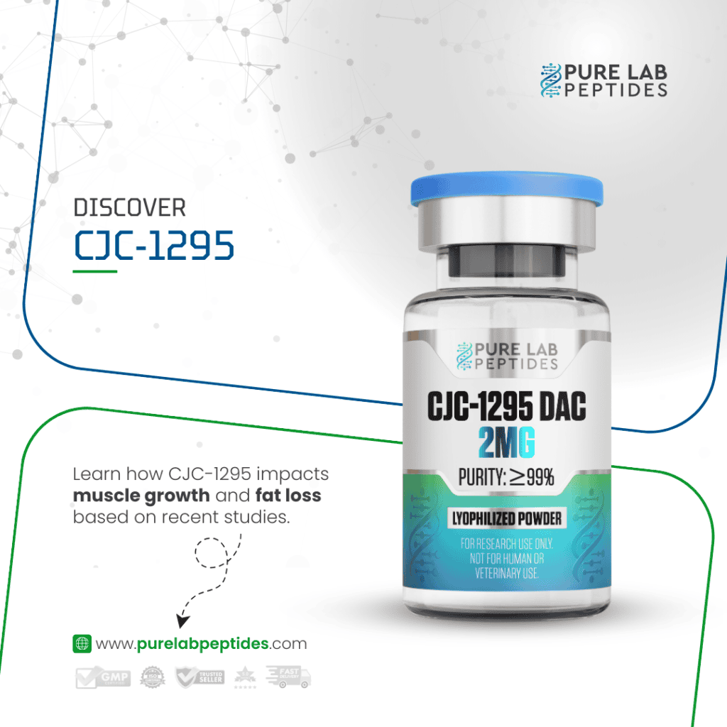 Pure Lab Peptides CJC-1295 DAC 2mg bottle promoting muscle growth and fat loss.