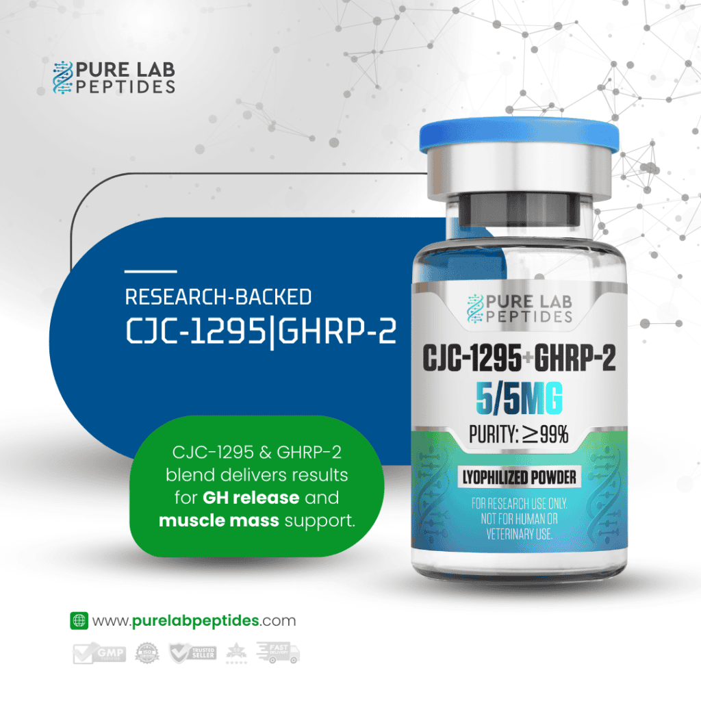 CJC-1295 + GHRP-2 peptide blend bottle from Pure Lab Peptides.