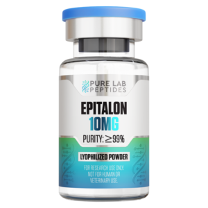 Pure Lab Peptides Epitalon 10mg lyophilized powder vial with >99% purity.