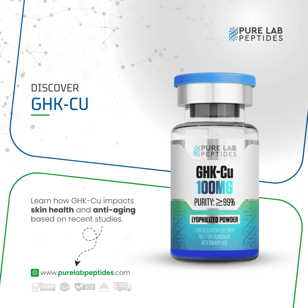 Pure Lab Peptides GHK-Cu 100mg with 99% purity impacting skin health and anti-aging.