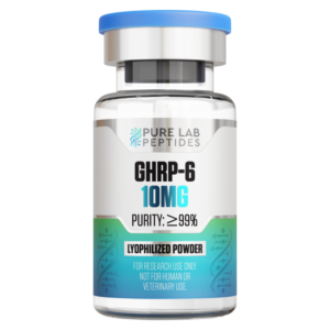 Pure Lab Peptides GHRP-6 10MG lyophilized powder bottle.