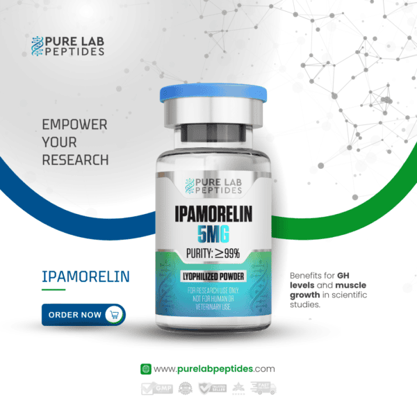 Pure Lab Peptides Ipamorelin 5mg bottle for research use.