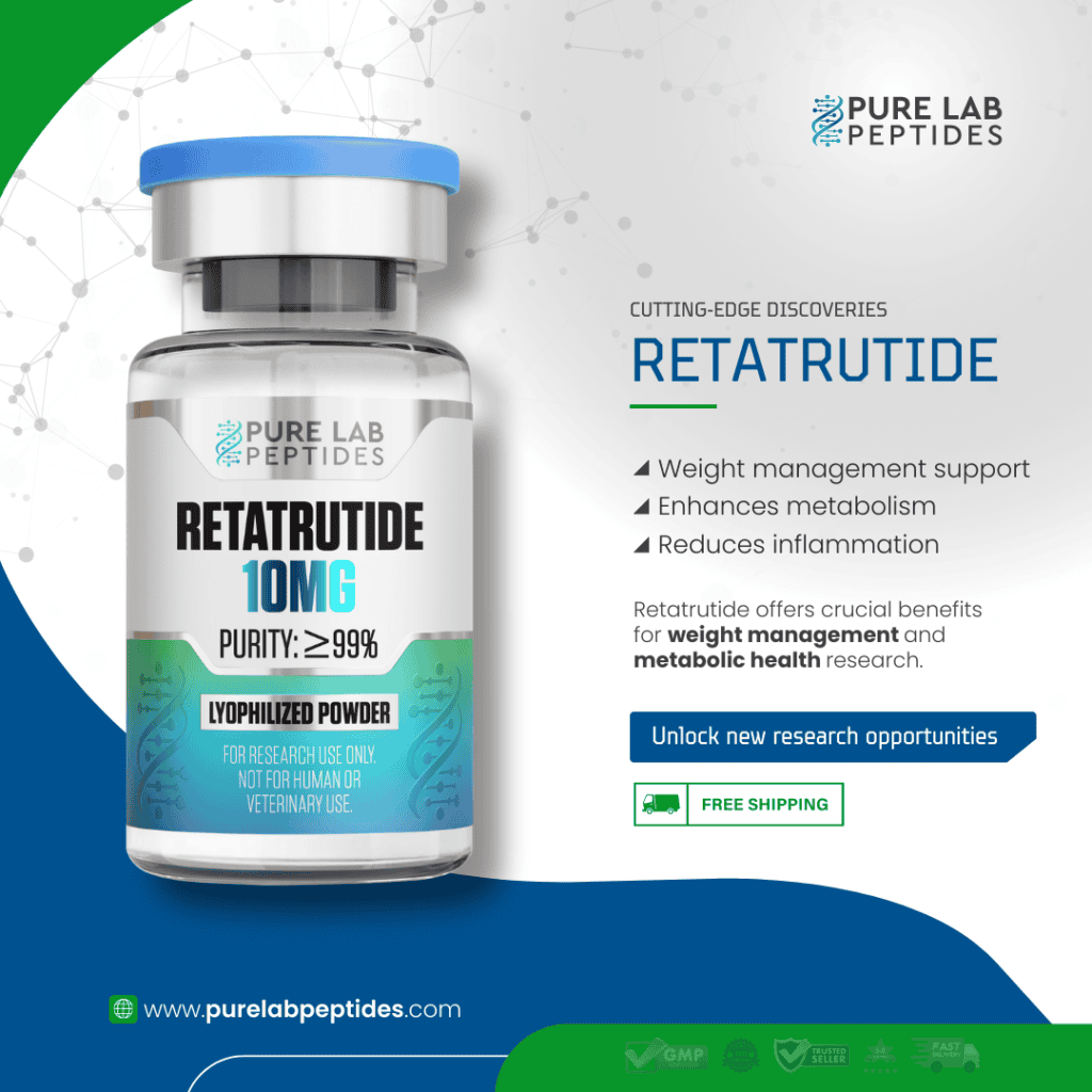 Pure Lab Peptides Retatrutide 10mg bottle for weight management support.