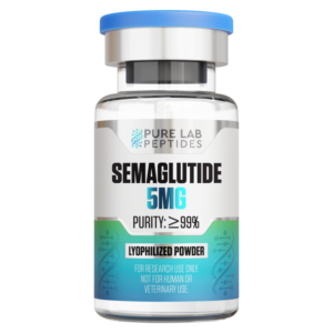 Pure Lab Peptides Semaglutide 5mg bottle with ≥99% purity lyophilized powder.