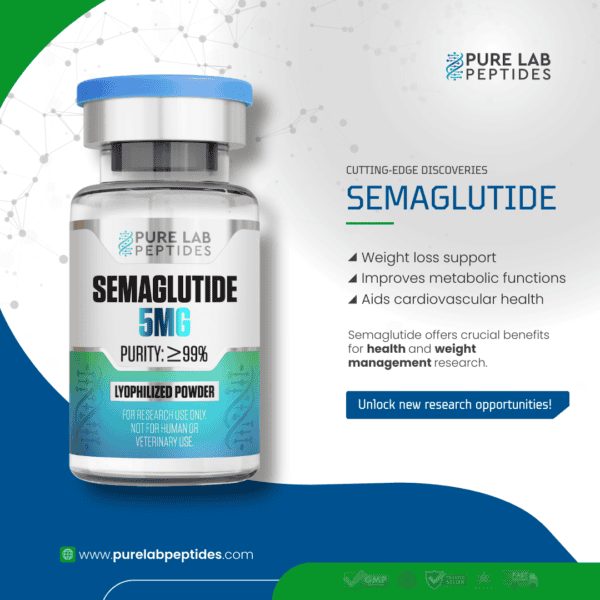 Semaglutide 5mg purity ≥ 99% bottle by Pure Lab Peptides for weight loss support.