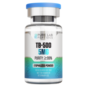 Pure Lab Peptides TB-500 5mg bottle with a blue cap.