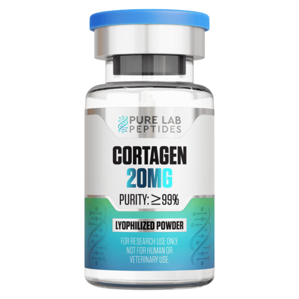 Pure Lab Peptides Cortagen 20 mg vial, lyophilized powder with ≥99% purity, research use only