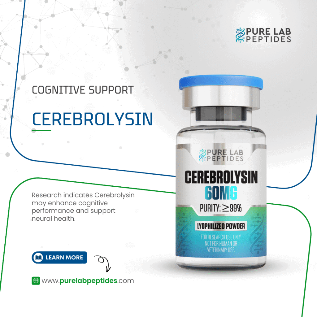 Pure Lab Peptides Cerebrolysin 60 mg vial, lyophilized powder with blue cap, research use only