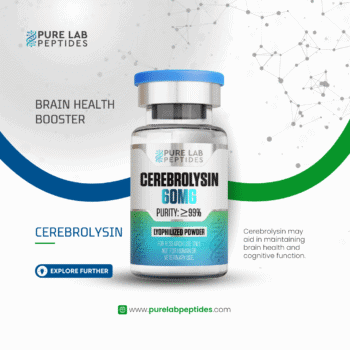 Pure Lab Peptides Cerebrolysin 60 mg research peptide vial, clear glass with blue cap, research use only