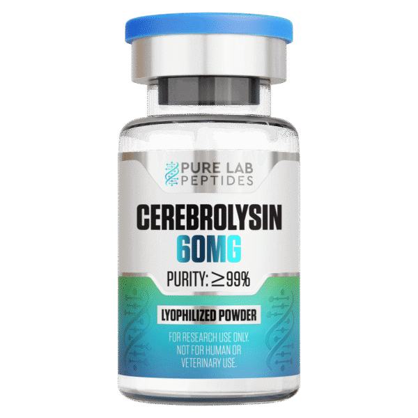 Pure Lab Peptides Cerebrolysin 60 mg vial with blue cap, lyophilized powder for research use only