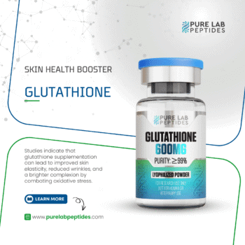 Pure Lab Peptides Glutathione 600 mg vial, clear glass with blue cap, research use only