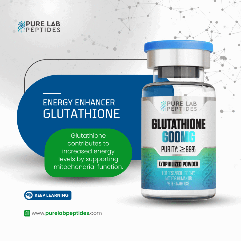Pure Lab Peptides Glutathione 600 mg vial, clear glass with blue cap, research use only