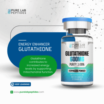 Pure Lab Peptides Glutathione 600 mg vial, clear glass with blue cap, research use only