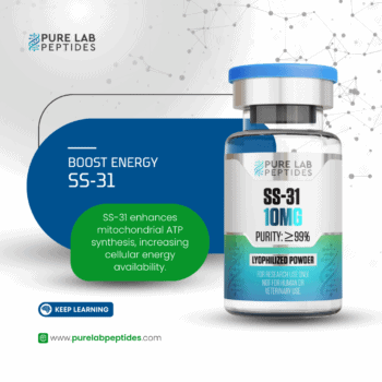 Pure Lab Peptides SS-31 10 mg vial, clear glass with blue cap, research use only