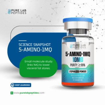 Pure Lab Peptides 5-Amino-1MQ 10 mg lyophilized powder vial with blue cap, research use only