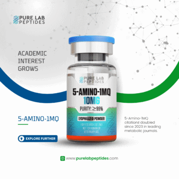 Pure Lab Peptides 5-Amino-1MQ 10 mg lyophilized powder vial, blue cap, purity ≥99%, research use only