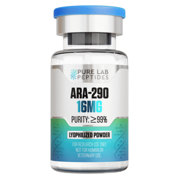 Pure Lab Peptides ARA-290 16 mg lyophilized powder vial, clear glass with blue cap, research use only
