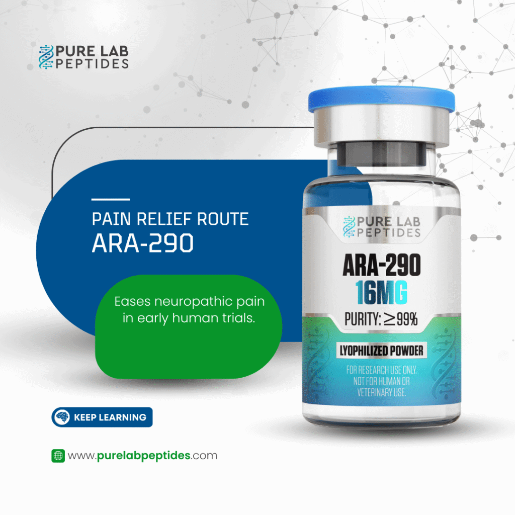 Pure Lab Peptides ARA-290 16 mg lyophilized powder vial with blue cap, research use only
