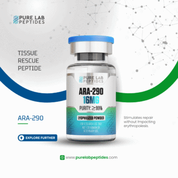 Pure Lab Peptides ARA-290 16 mg lyophilized powder vial with blue cap, purity ≥99%, research use only