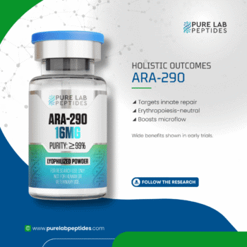 Pure Lab Peptides ARA-290 16 mg lyophilized powder vial, clear glass with blue cap, research use only