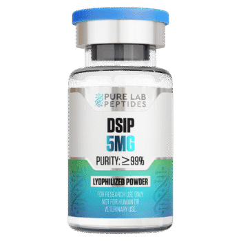 Pure Lab Peptides DSIP 5 mg lyophilized powder vial, clear glass with blue cap, research use only