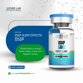 Pure Lab Peptides DSIP 5 mg lyophilized powder vial with blue cap, purity ≥99%, research use only