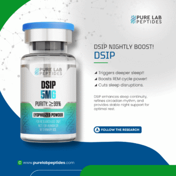 Pure Lab Peptides DSIP 5 mg lyophilized powder vial, blue cap, purity ≥99%, research use only