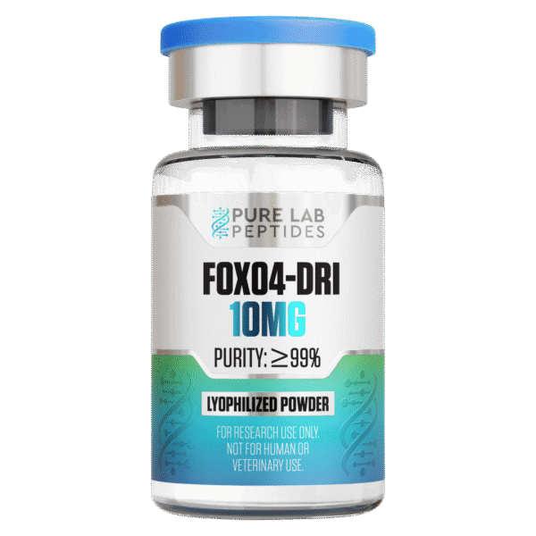 Pure Lab Peptides FOX04-DRI 10 mg lyophilized powder vial with blue cap, research use only