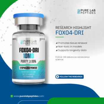 Pure Lab Peptides FOX04-DRI 10 mg lyophilized powder vial, blue cap, purity ≥99%, research use only