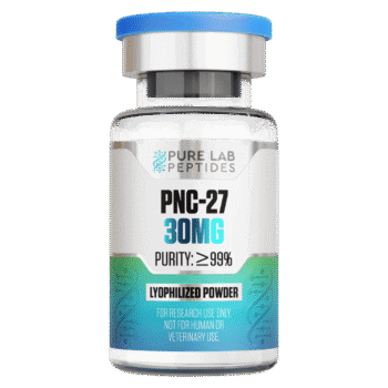 Pure Lab Peptides PNC-27 30 mg lyophilized powder vial, clear glass with blue cap, research use only