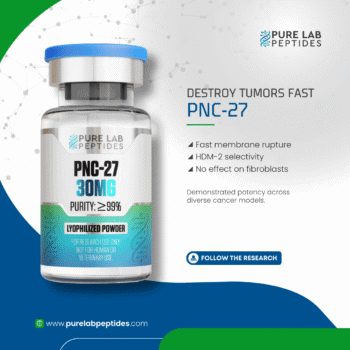 Pure Lab Peptides PNC-27 30 mg vial, clear glass with blue cap, research use only