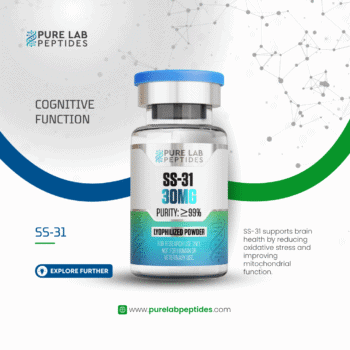 Pure Lab Peptides SS‑31 30 mg lyophilized powder vial with blue cap, research use only