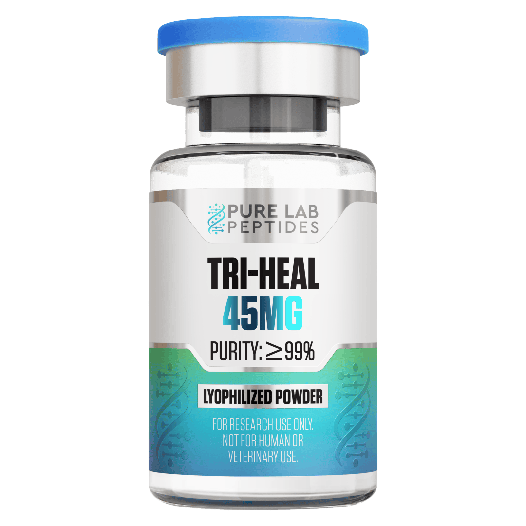Pure Lab Peptides TRI-HEAL 45 mg lyophilized powder vial with purity ≥99%, research use only