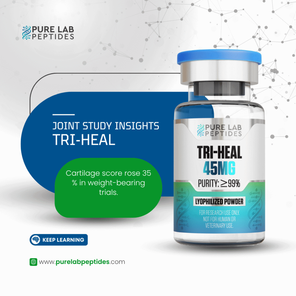 Pure Lab Peptides Tri-Heal 45 mg lyophilized powder vial with blue cap, research use only