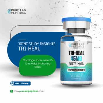 Pure Lab Peptides Tri-Heal 45 mg lyophilized powder vial with blue cap, research use only