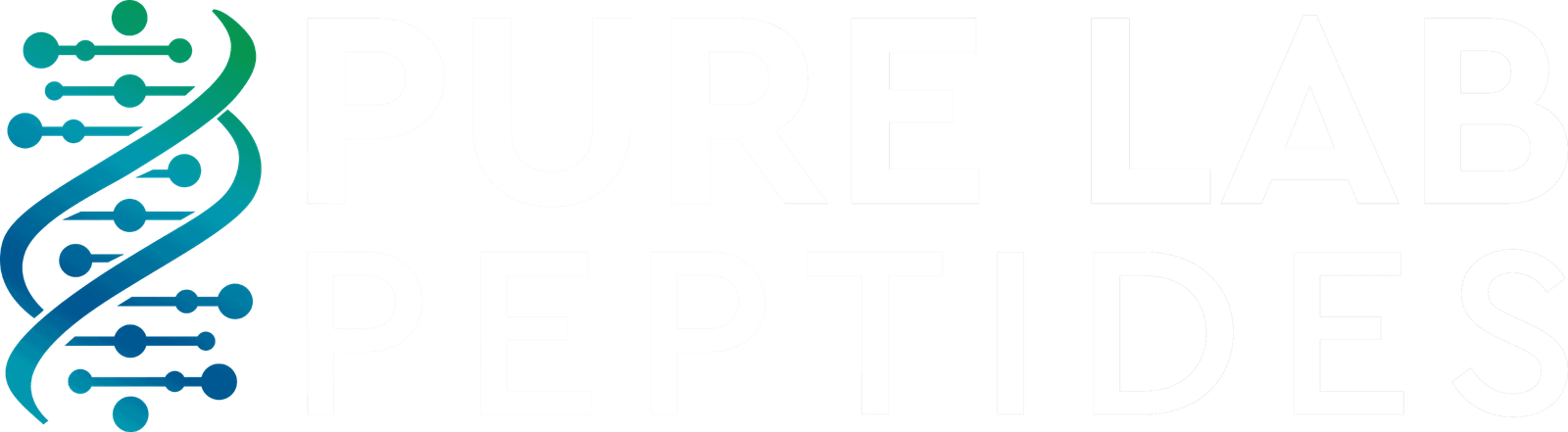 Logo of Pure Lab Peptides featuring a stylized DNA strand alongside bold, white text saying 'PURE LAB PEPTIDES'.